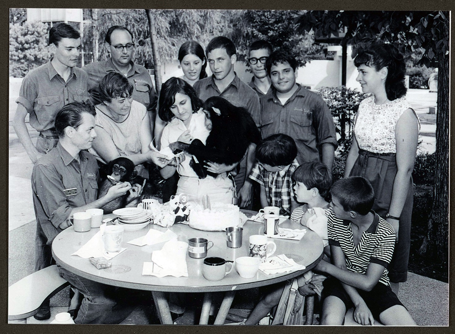 Children’s Zoo staff & guest at chimpanzee tea party